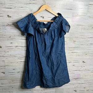 Corey Lynn calter Anthropologie denim  jean dress off the shoulder size small